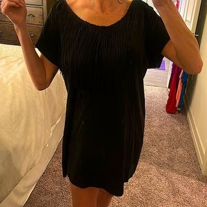 Festival Black Boho Fringe Backless Mini Shirt Dress Relaxed Fit O/S Western